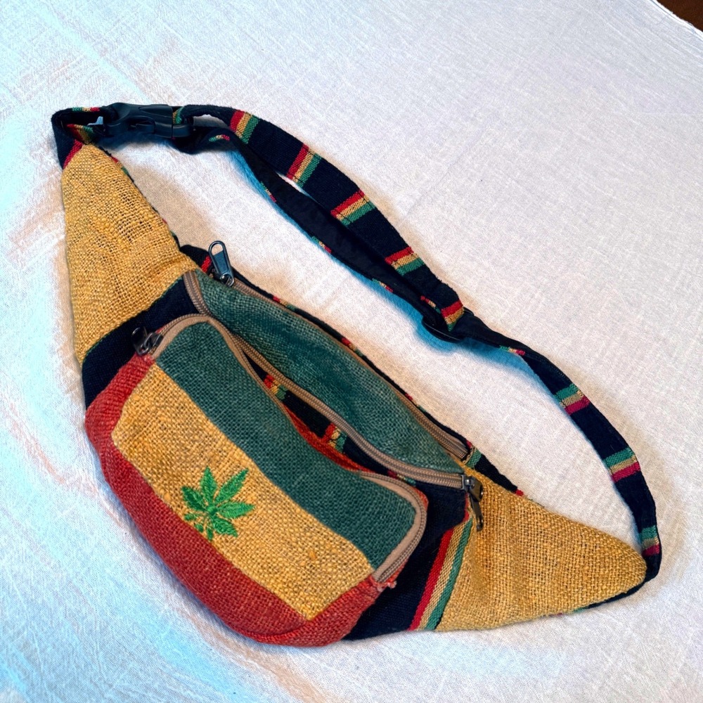 Rasta Weed Leaf Hemp‎ Cotton Fanny Pack Belt Bag Made in Nepal